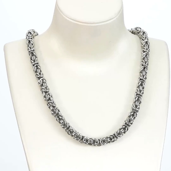 UNISEX UNIQUE STAINLESS STEEL BYZANTINE LINK CHAIN NEC… - Picture 5 of 7